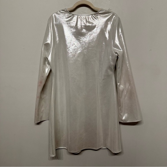 Anthropologie Long Sleeve V Neck Tie Front Metallic Mini Dress - Picture 6 of 13